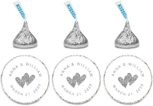 Miniatura 36 de Andaz Press Etiquetas personalizadas de gota de chocolate para boda, nombres y fecha redondos de novios, azul bebé, paquete de 240, personalizadas