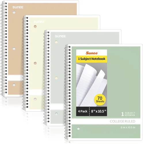 Miniatura 9 de SUNEE Cuadernos de espiral, 1 materia, paquete de 5, papel rayado universitario, 8 x 10-1/2 pulgadas, 70 hojas por cuaderno, papel perforado de 3