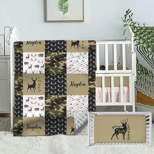 Miniatura 10 de Juego de ropa de cama personalizado para cuna para bebé, juego personalizado para niña con nombre, ropa de cama de guardería de vaca de granja