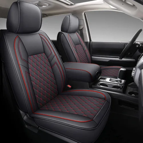 Coverado Tundra - Juego completo de fundas de asiento de automóvil de cuero para camiones, fundas de asiento de automóvil, protector de ajuste Rojo
