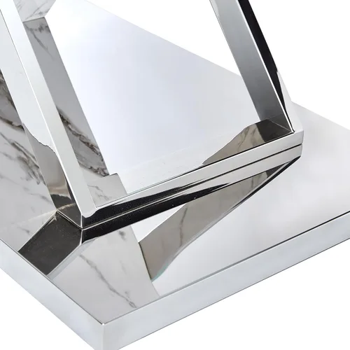 Miniatura 6 de Juego de mesa de comedor de mármol para mesa rectangular blanca de 6.63 pulgadas con marco de metal plateado en forma de X y 6 sillas de comedor