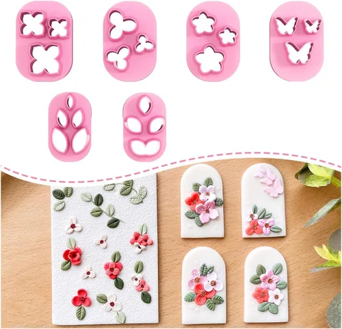 KEOKER Cortadores de arcilla polimérica – Mini cortadores de arcilla para la fabricación de aretes de arcilla polimérica, 6 formas florales y hojas