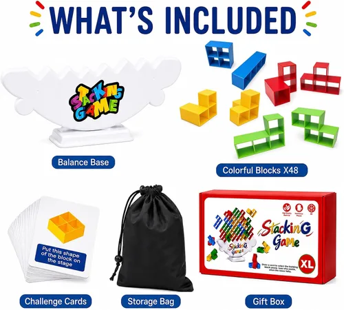 Miniatura 2 de BBnote Juego gigante XL de 48 piezas para adultos y niños, juegos de torre de mesa Tetra para fiesta de viaje familiar, juguete apilable