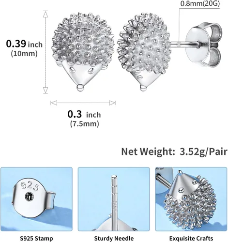 Miniatura 5 de Aretes de plata 925 con diseño de cerdooso pandaperrogato, joyería de ley sólida "Kiss me Hug Me" 3D gatito, Plata de ley