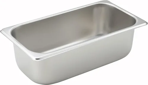 Winco Bandeja de tamaño 1/3, 4 pulgadas, acero inoxidable, mediano, 12.75 pulgadas de profundidad x 7 pulgadas de ancho x 4 pulgadas de alto