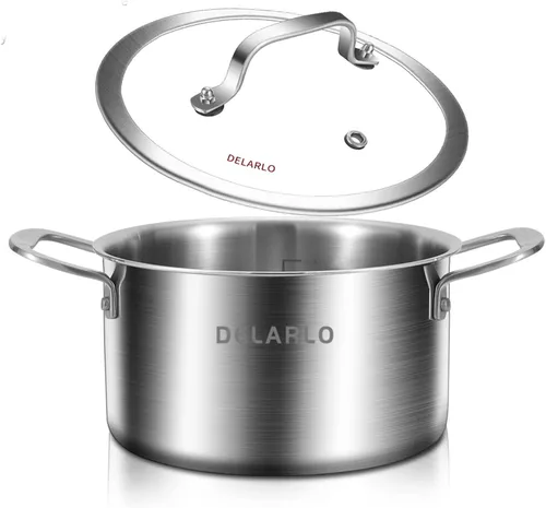 Miniatura 4 de DELARLO Olla de acero inoxidable de tres capas con tapa de 3.5 cuartos de galón, olla de cocina de grado alimenticio, olla de sopa duradera con tapa