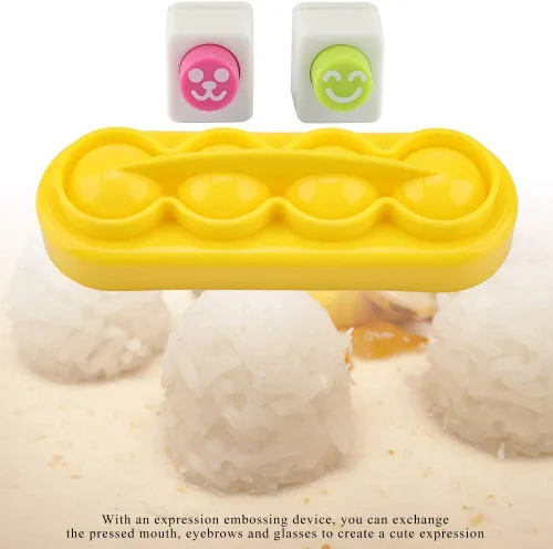 Miniatura 9 de Agatige Moldes de bolas de arroz, mini máquina portátil para hacer bolas de arroz, moldes de sushi con cuchara y cara sonriente, algas marinas Nori