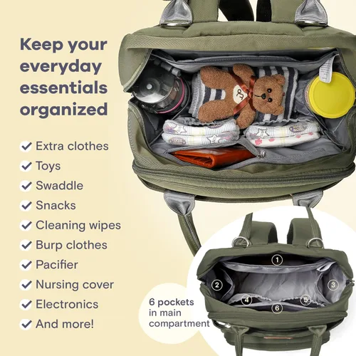 Miniatura 6 de RUVALINO Mochila para Pañales - Bolsa de Bebé Expandible con hasta 50% Más de Capacidad - Bolsa de Artículos Esenciales para Bebé con Cambiador
