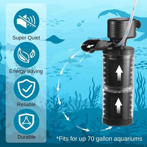 Miniatura 3 de Filtro de Acuario XpertMatic 15W de 2 Etapas 238 GPH (900L/h) para Tanque de Peces de Hasta 70 Galones, Filtro de Tanque Interno Sumergible y Bomba