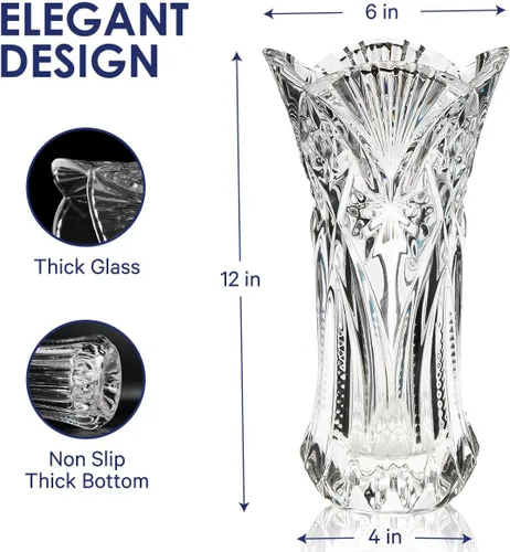 Miniatura 5 de CS - Jarrón de cristal de 12 pulgadas de alto, diseño de col, para flores y decoración. Bonita pieza brillante. Perfecto como regalo, adecuado