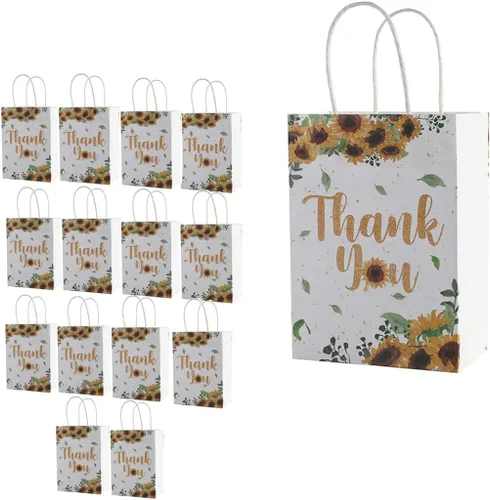 JOSON Bolsa de regalo de papel de 15 piezas con diseño de flores de girasol con asa para baby shower, fiesta de vacaciones, boda, fiesta de