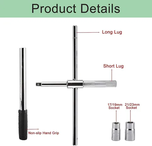 Miniatura 3 de Toolly Llave universal extendida de 23 pulgadas, juego de llaves de tuercas de hierro de 4 vías con bolsa de almacenamiento y enchufes estándar