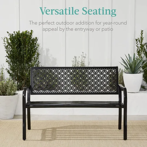 Miniatura 6 de Best Choice Products Banco al aire libre para 2 personas, muebles de bancos de acero metálico para jardín, patio, porche, entrada con respaldo