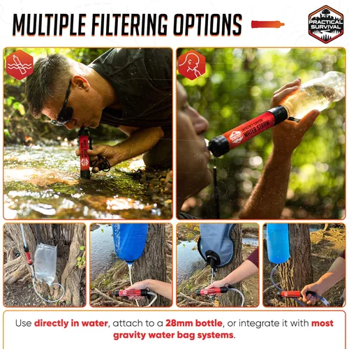 Miniatura 3 de 5 popotes de agua de emergencia de alta capacidad, ligeros, reutilizables, filtros de 1800 galones para camping, senderismo, viajes, ciclismo