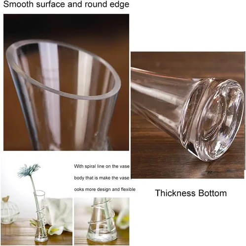 Miniatura 6 de Jarrón de vidrio soplado hecho a mano, vidrio transparente, forma oblonga, estilo moderno, patrón de hilo, sin tallo, perfecto para decoración