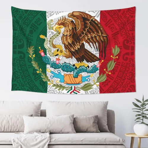 Miniatura 24 de JUHIOPOI Tapiz de pared con bandera de México, arte nocturno mexicano para decoración de pared lateral de dormitorio, (60 x 40 pulgadas)