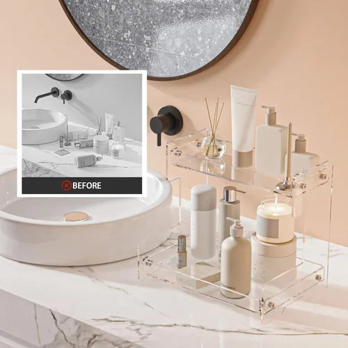 Miniatura 5 de Organizador de encimera de baño, organizador de 2 niveles de acrílico para soporte de perfume, soporte de tocador, bandeja de tocador, estante
