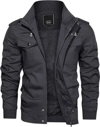Miniatura 9 de CRYSULLY - Abrigo de invierno para hombre, estilo casual, con forro polar, bolsillos múltiples, estilo campo, con capucha extraíble