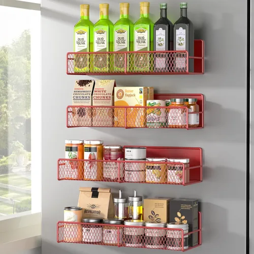 Miniatura 11 de Estante magnético para especias para refrigerador, paquete de 7 estantes magnéticos fuertes 100% de metal, organizador de especias con soporte