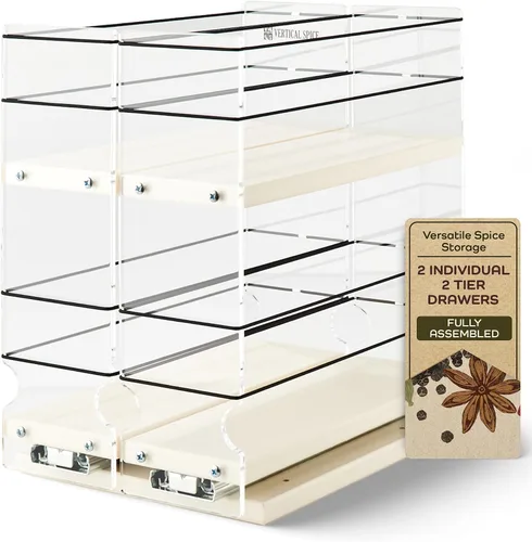 Miniatura 9 de Vertical Spice - Organizador de especias deslizante grande extraíble - 2 cajones individuales de 1 nivel - Soporte de condimentos con ruedas de alta