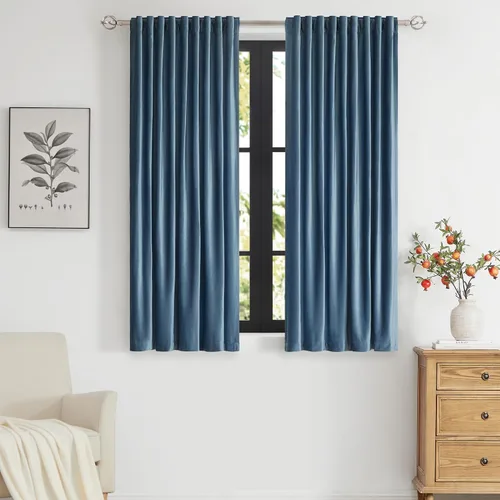 Miniatura 29 de PRIMROSE Cortinas de terciopelo champán de 63 pulgadas de largo para sala de estar, juego de 2 paneles opacos, bolsillo para barra, pestaña trasera