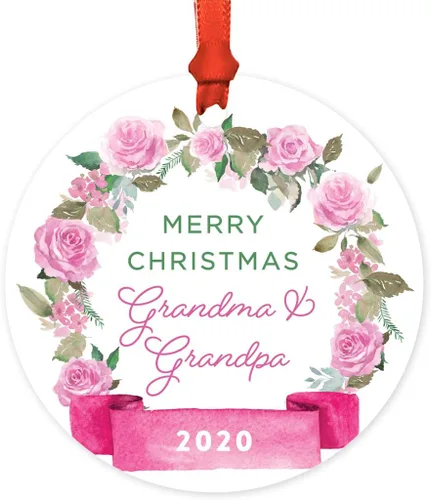 Miniatura 45 de Andaz Press Adorno de Navidad de madera grabado con láser para aniversario de boda, 1 año juntos, Navidad 2025, pancarta de flores rosas, 1 paquete