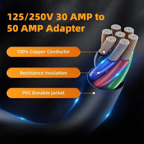 Miniatura 5 de Cable adaptador de cargador NEMA 14-30P a 14-50R EV, 30 amperios a 50 amperios, 4 clavijas para secadora a enchufe EV, cable de calibre 10 Negro