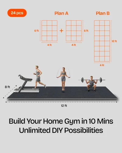 Miniatura 5 de 0.56 Inch Thick 96 Sq Ft Gym Flooring for Home Gym, 24 Tiles Robust Rubber Top with Eva Foam Exercise Equipment Mats, Protective Flooring Puzzle Mat