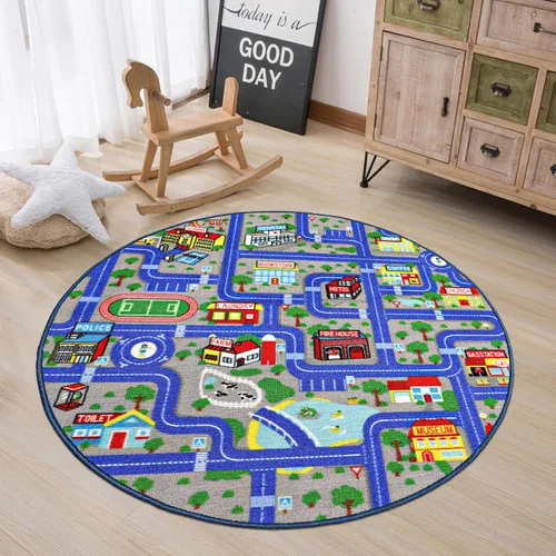 Miniatura 23 de Capslpad Alfombra Azul de Coche y Carretera para Niños, Alfombra de Juego para Sala de Juegos, Alfombra Antideslizante Lavable con Mapa de la Ciudad