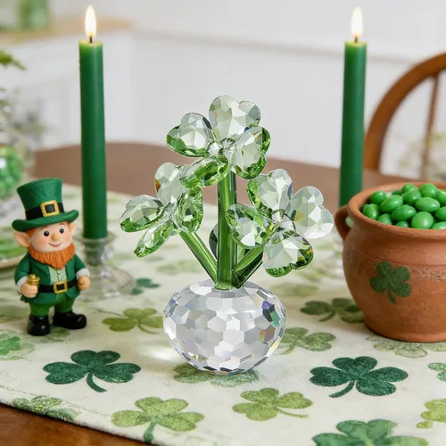 Miniatura 4 de QFkris Crystal Flower Dreams - Figura coleccionable de trébol de cuatro hojas, estatuas de flores de vidrio de 3.7 pulgadas para centro de mesa