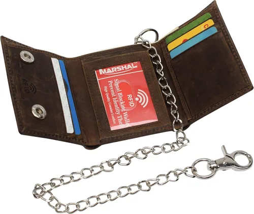 Miniatura 4 de Billetera de cuero vintage con bloqueo RFID para hombre, con cierre a presión