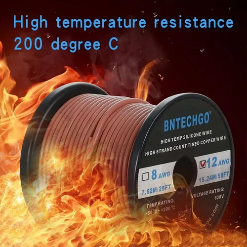 Miniatura 5 de BNTECHGO Carrete de alambre de silicona calibre 12, 50 pies, color marrón, flexible, 12 AWG, alambre de cobre estañado trenzado