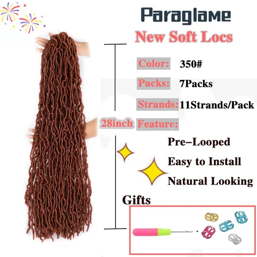 Miniatura 2 de Paquetes de 7 extensiones de rastas de cabello sintético de 28 pulgadas / 71 cm., color pelirrojo, extensiones de cabello de ganchillo suaves