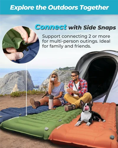 Miniatura 6 de Colchoneta de dormir inflable de 4 pulgadas de grosor con almohada ajustable y bomba de pie integrada, colchón de aire ligero para acampar con Verde