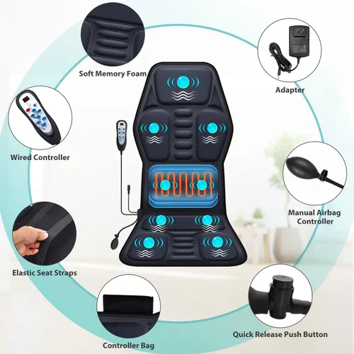 Miniatura 7 de Cojín de asiento de masaje con calor 9 estilo de masaje función de apoyo lumbar, alivio de fatiga y estrés, almohadilla para silla de masaje