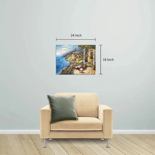 Miniatura 7 de Pintura de Italia lienzo al óleo arte de la pared: arte mediterráneo de paisaje urbano italiano, imagen de mar italiano, decoración moderna