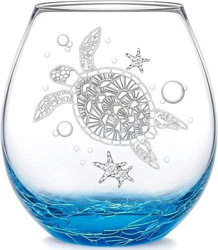 Miniatura 10 de Copa de vino sin tallo de tortuga marina para mujeres, 19 Oz, regalos de cumpleaños únicos ideales para amantes de las tortugas, regalos del Día