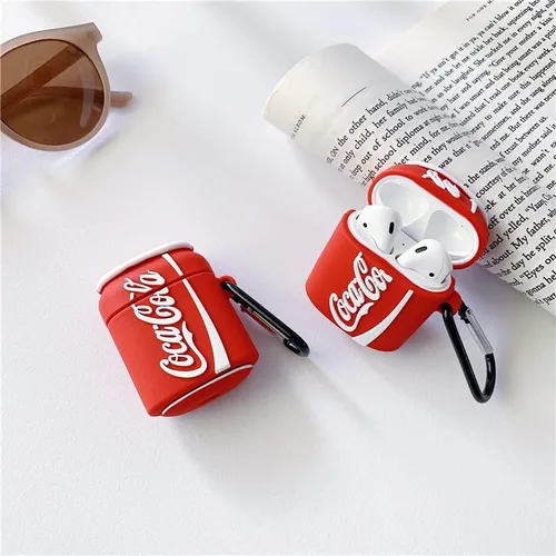 Miniatura 2 de Funda de silicona ultra gruesa y suave con llavero para Apple AirPods 1, 2, 1, 2, 2, color rojo y blanco, se puede beber fresco, divertido