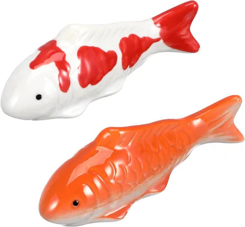 Miniatura 9 de Yardwe 2 piezas de cerámica flotante peces falsos peces Koi figuras animales ornamento para decoración de estanques de jardín de hadas