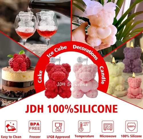 Miniatura 5 de 2 moldes de silicona de oso de rosas, moldes para hacer velas de oso de peluche 3D, molde de resina epoxi de silicona, adorno para velas de cera