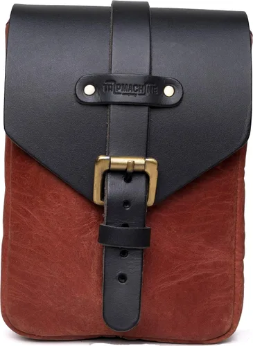 Miniatura 10 de Bolsa de tanque magnética de cuero genuino para motocicleta de Trip Machine Company con montaje en asiento trasero y cola, con correa para el hombro