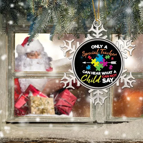 Miniatura 6 de Adornos de Navidad con diseño de copo de nieve de metal para concientización sobre el autismo, adornos de Navidad para autismo, regalo de autismo