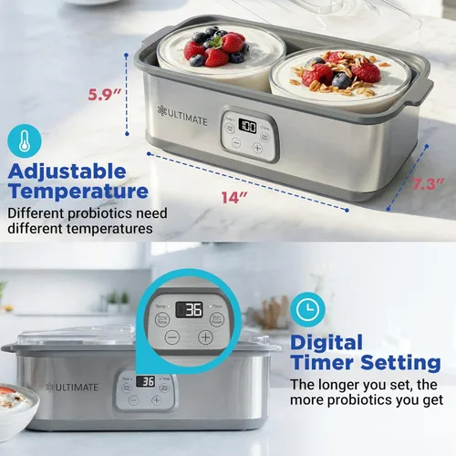 Miniatura 3 de Ultimate Yogurt probiótico con control ajustable de tiempo y temperatura, hace billones de probióticos para una mejor salud intestinal, dos