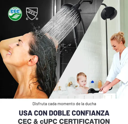 Miniatura 6 de INAVAMZ - Regadera fija con regadera de mano de alta presión: regadera 2 en 1 con regadera de lluvia de 7.2 y regadera de mano, con manguera negra