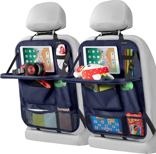 LUCMO Organizador de asiento trasero de coche con soporte para tableta - 2 piezas, organizador de almacenamiento de coche con 6 bolsillos de