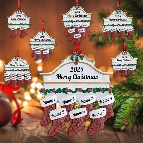 Miniatura 13 de Adornos de Navidad de renos 2021, con texto personalizable, familia de 3