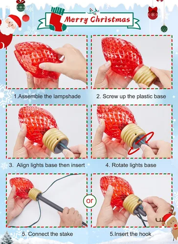 Miniatura 5 de Strawberry Jumbo C9 Luces de Camino de Navidad para Exteriores - 8.5 Pies 5 Luces LED C9 de Navidad, Luces C7 Cubiertas Jumbo Multicolor Luces