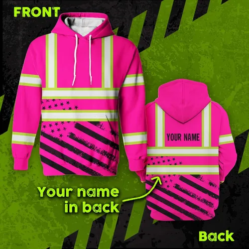 Miniatura 2 de Sudadera con Capucha de Alta Visibilidad con Bandera de EE.UU. de Color Personalizado para Hombres y Mujeres con Cintas Reflectantes, Ropa