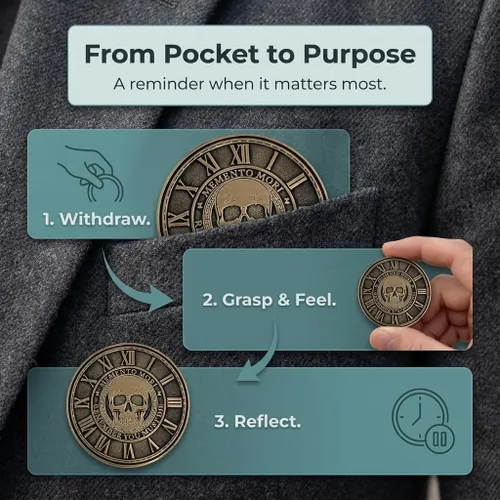 Miniatura 6 de Memento Mori Medallón de moneda estoicismo, regalo Amor Fati Metal Gold Color Token EDC Challenge Stoic Reminder Colgante Momento Mori Regalo