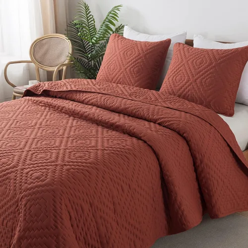 Miniatura 10 de Juegos de ropa de cama acolchados beige tamaño Queen con fundas de almohada, colcha cubrecama ligera y suave color crema tostado, manta acolchada